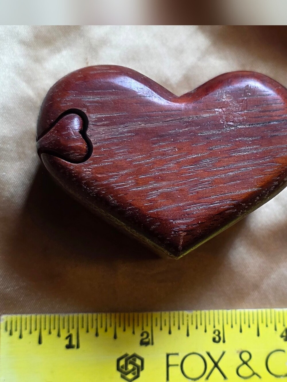 Unique Hand Carved Wooden Heart Puzzle Box - Deep Brown